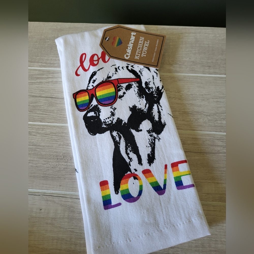 Cuisnart Love‎ is Love Rainbow Dog Sunglasses Dish Towel 16" x 24"